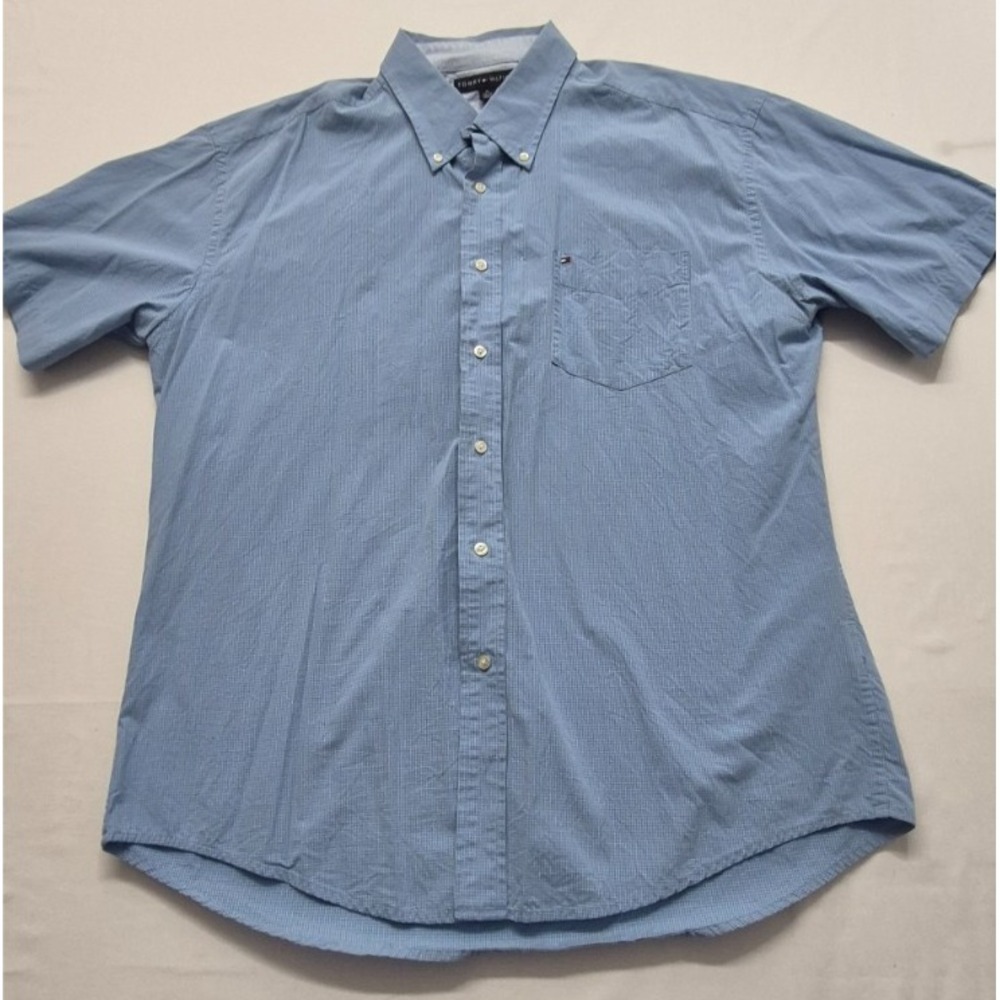 VTG Tommy Hilfiger men's blue/white check short sleeve button up pocket shirt XL